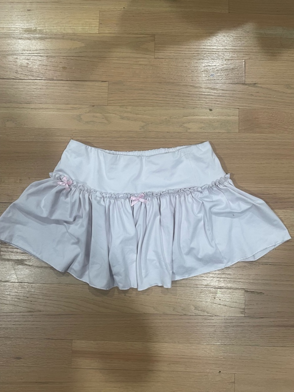 shosho Pale Pink Ruffle Mini Skirt with Bow Accents